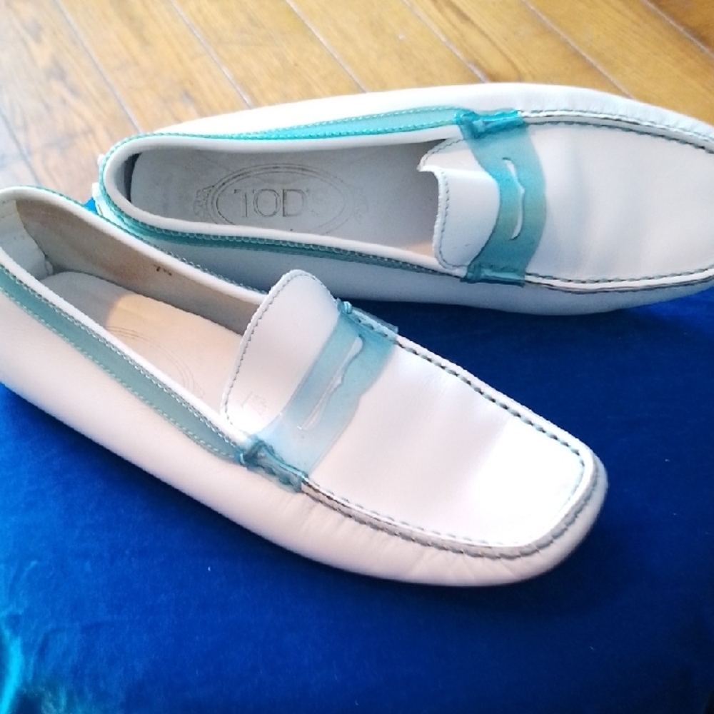 Tod's White and Teal Loafers